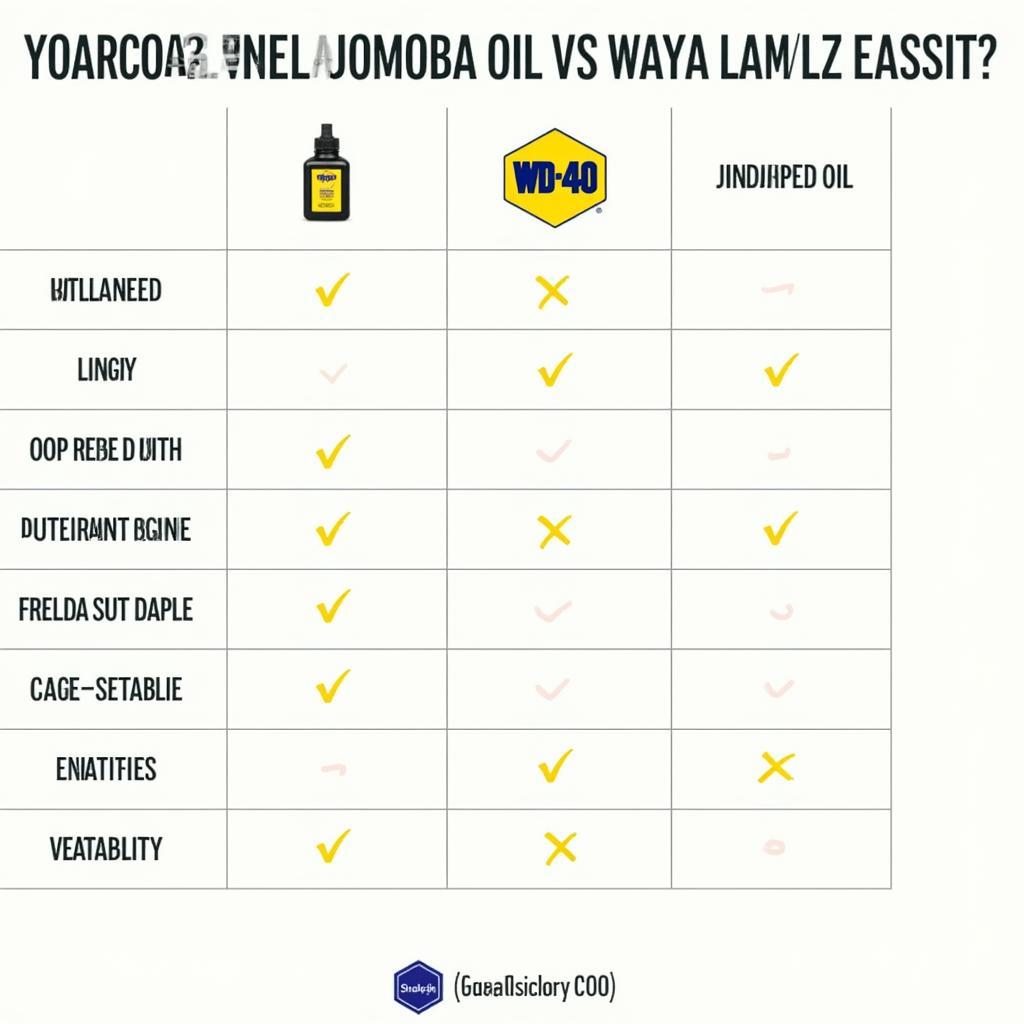 Chart comparing jojoba oil with other lubricants