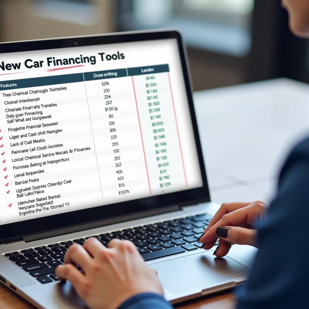 Comparing Different New Car Financing Tools on a Laptop