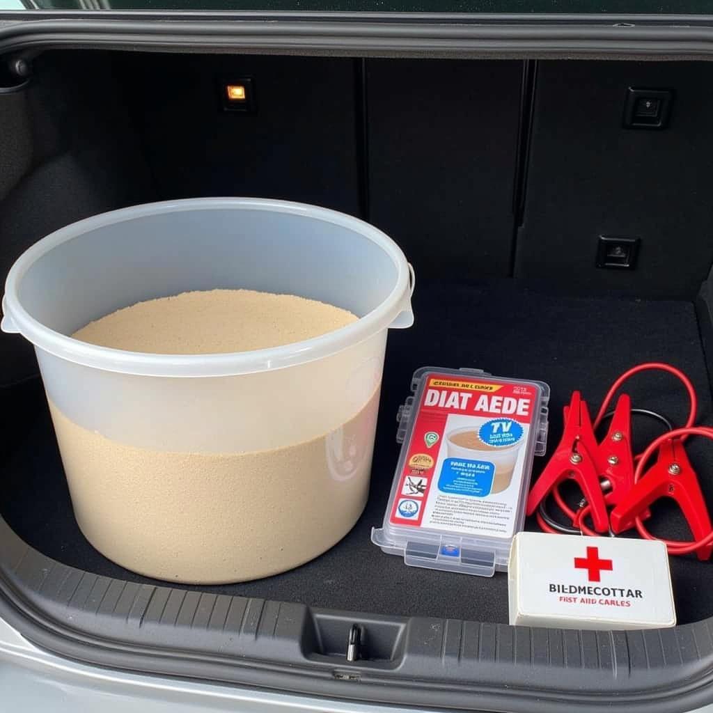 Completed Sand and Oil Bucket Stored in a Car Trunk