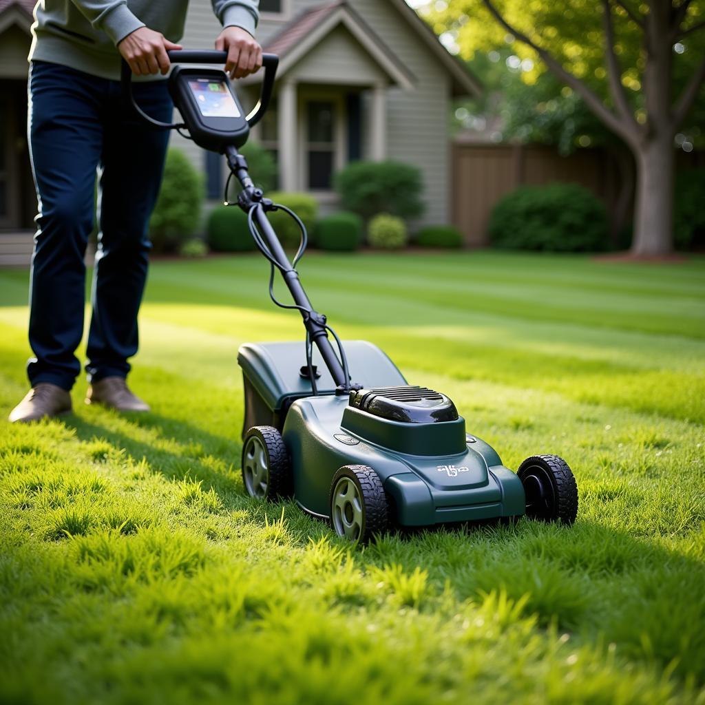 Cordless Electric Lawn Mower in Use