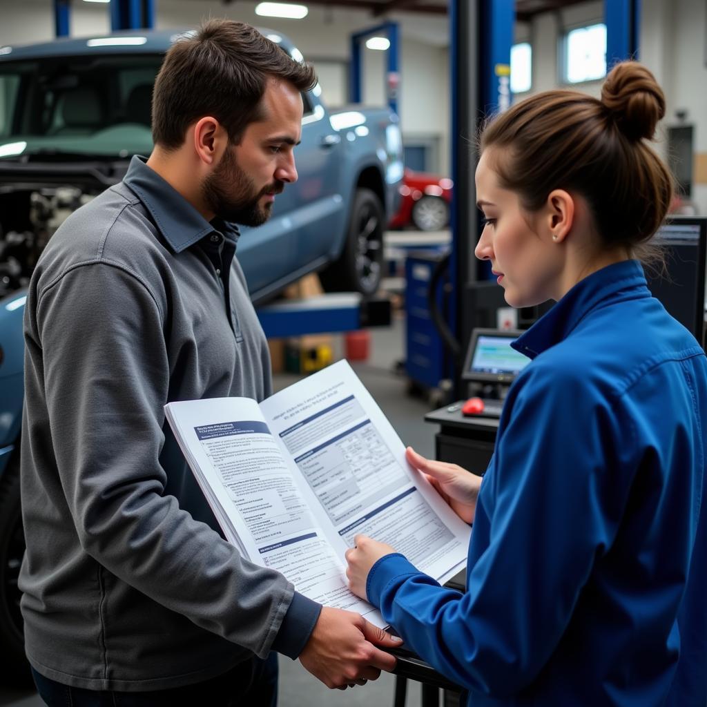 Customer Reviewing Diagnostic Report with Mechanic