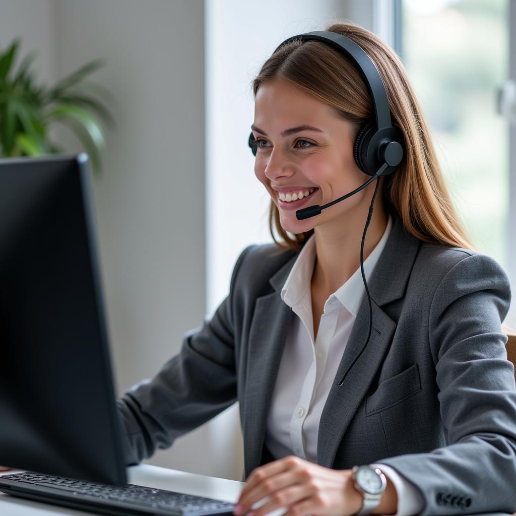 Customer Support Agent Using Headset