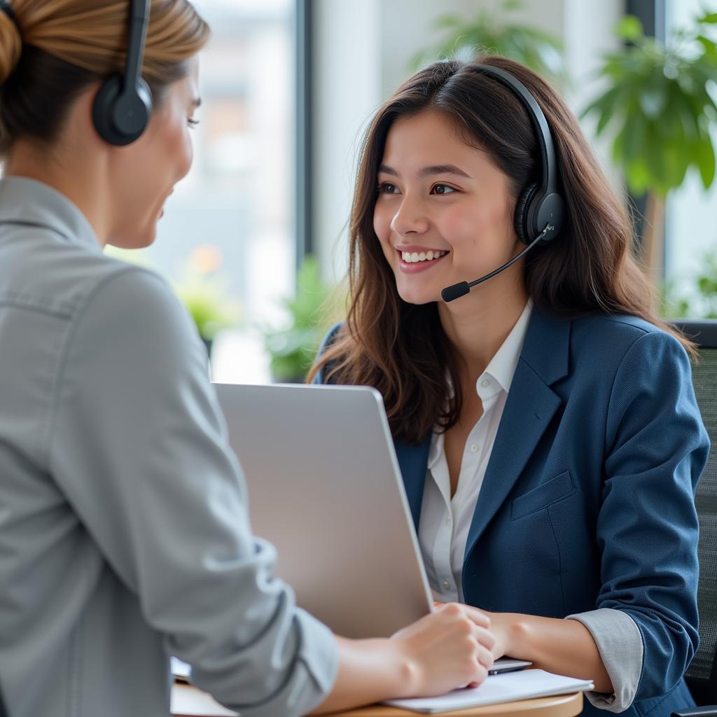 Customer Support Agent Using Headset and Computer