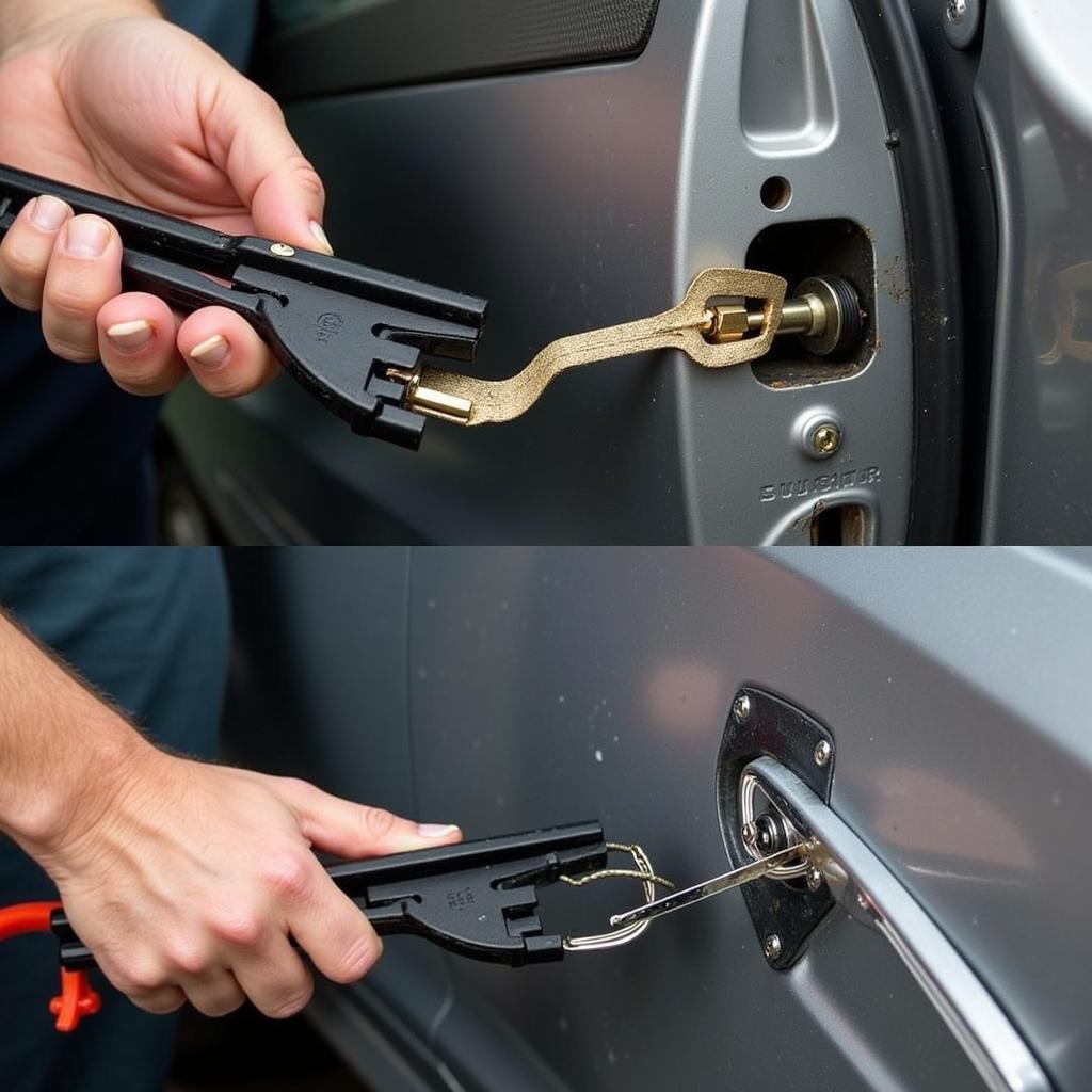 Damaged Car Door Lock Mechanism