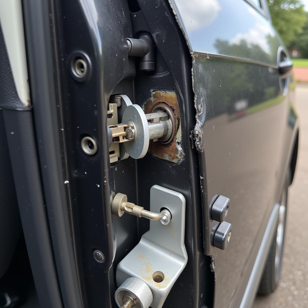 Damaged Car Lock from Improper Tool Use