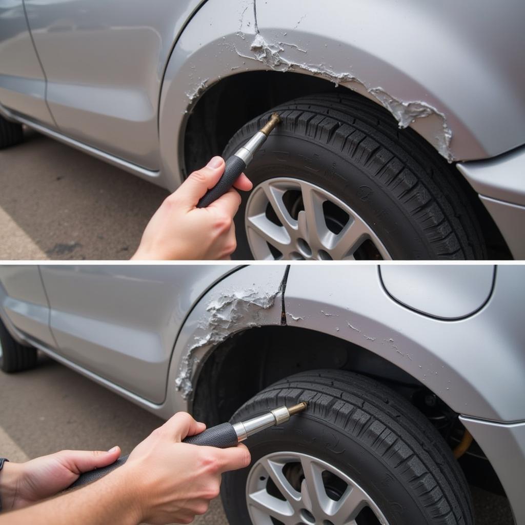 Damaged Car Panel from Incorrect Rivet Removal