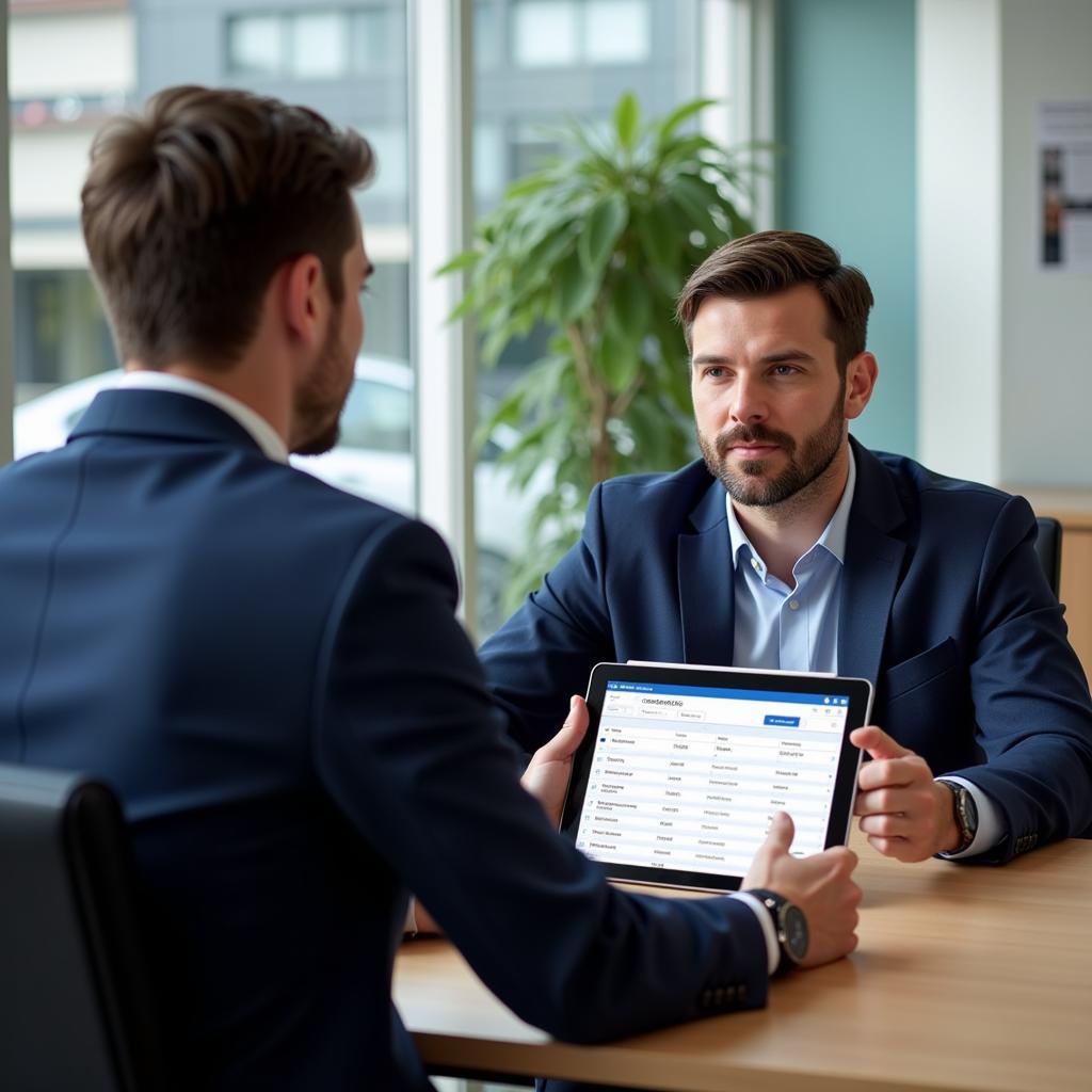 Dealer negotiating car price with customer