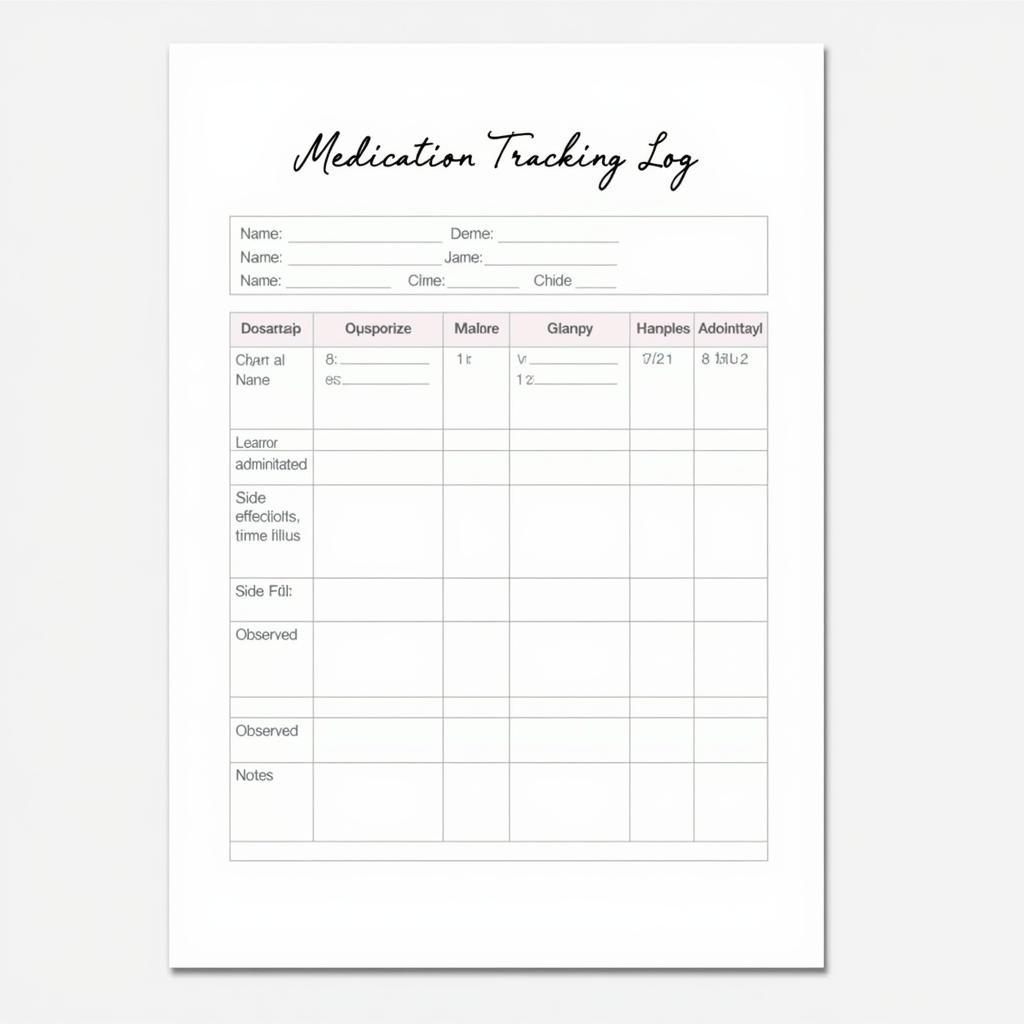 Dementia Care Medication Tracking Log Example