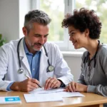 Doctor and patient discussing depression screening in a primary care setting