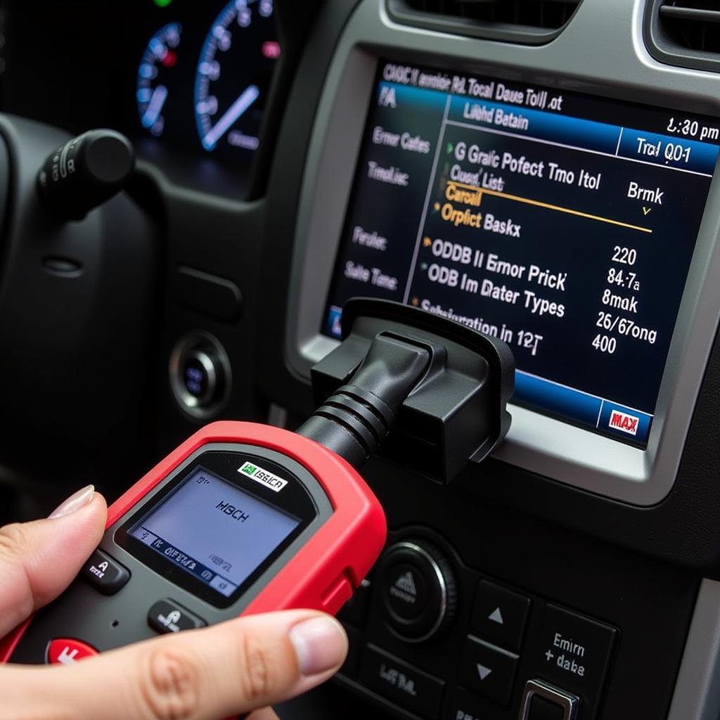 Diagnostic Scan Tool Connected to a Car's OBD Port