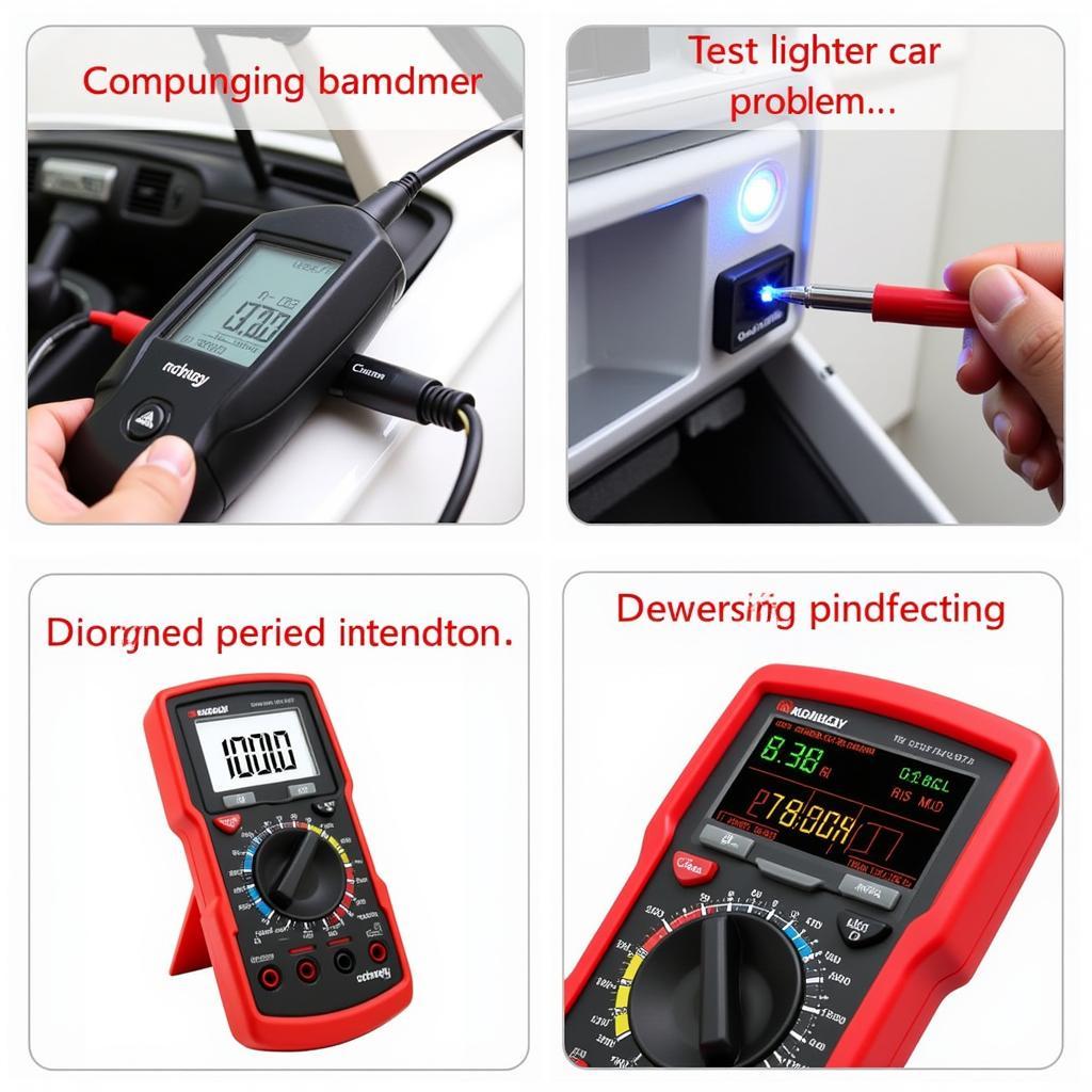 Diagnostic Tools for Car Repair: OBD-II scanner, multimeter, and test light are displayed.