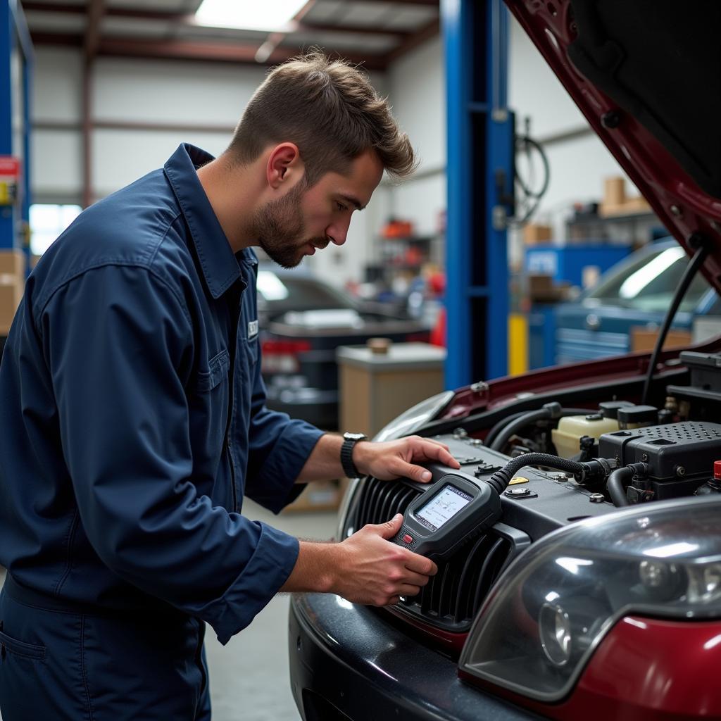 Mechanic Using Diagnostic Tools in a Shop