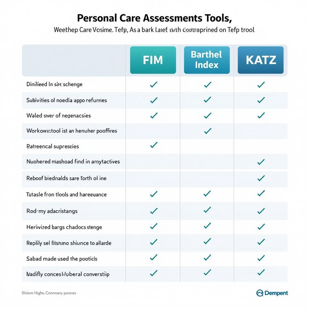 Comparison chart of various personal care assessment tools