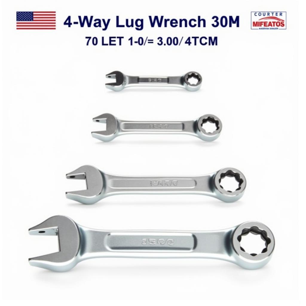 Various Sizes of 4-Way Lug Wrenches