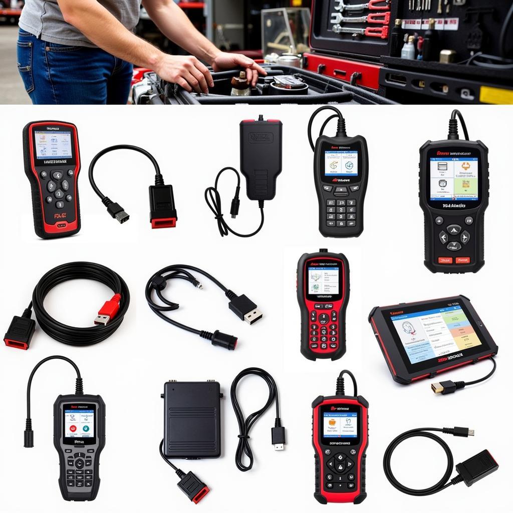 Various car diagnostic scan tools ranging from basic code readers to advanced professional scanners