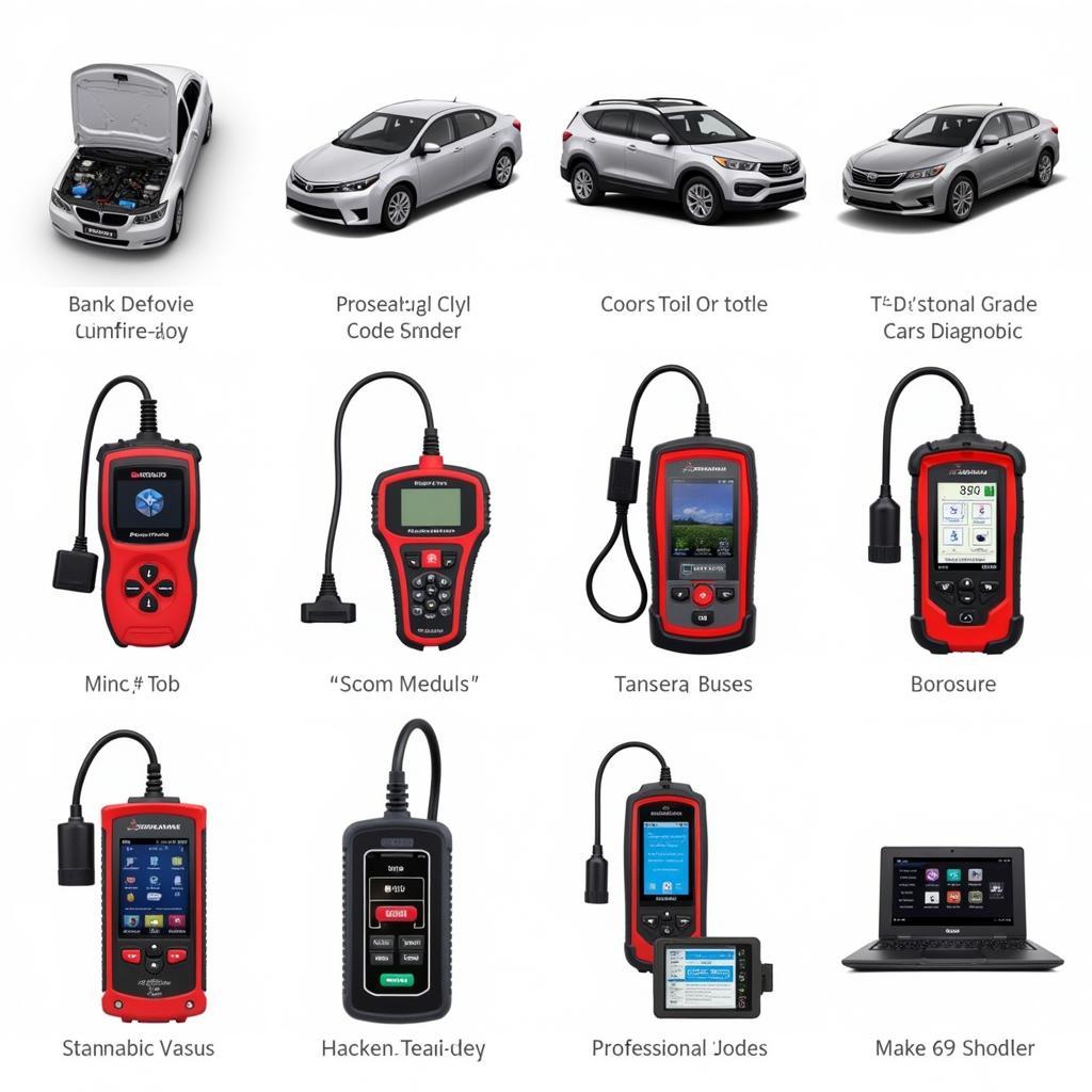 Various car diagnostic tools ranging from basic code readers to advanced scan tools