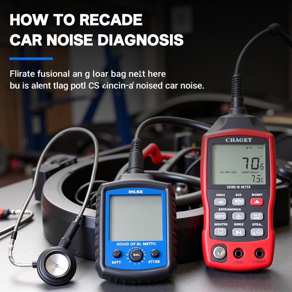 Various car noise diagnosis tools laid out on a workbench.