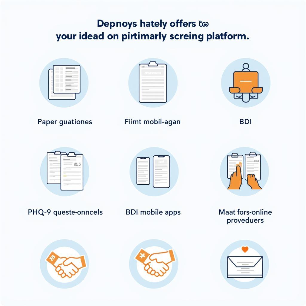 Various depression screening questionnaires and digital applications are shown.