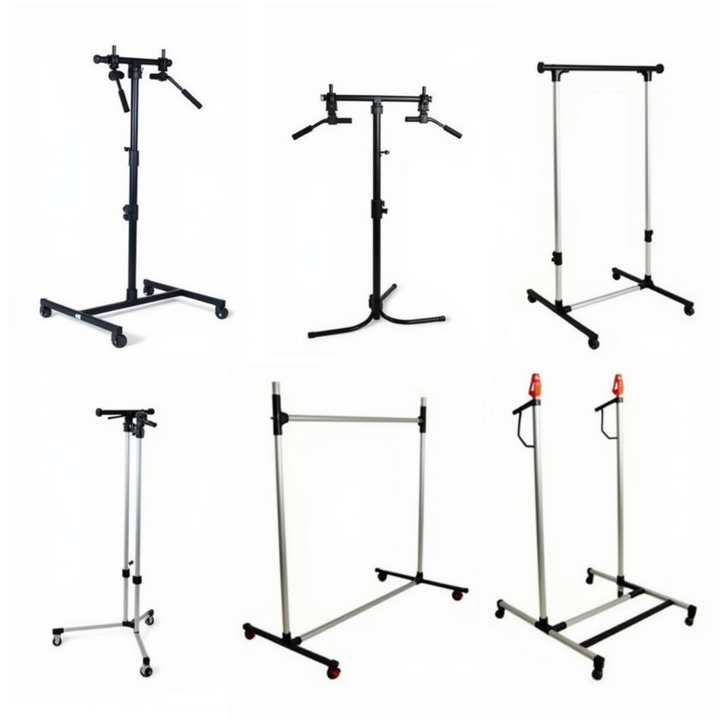 Various k-frame stands with different features, including adjustable height, width, and portability options.