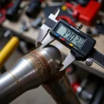 Digital Caliper Measuring Exhaust Pipe