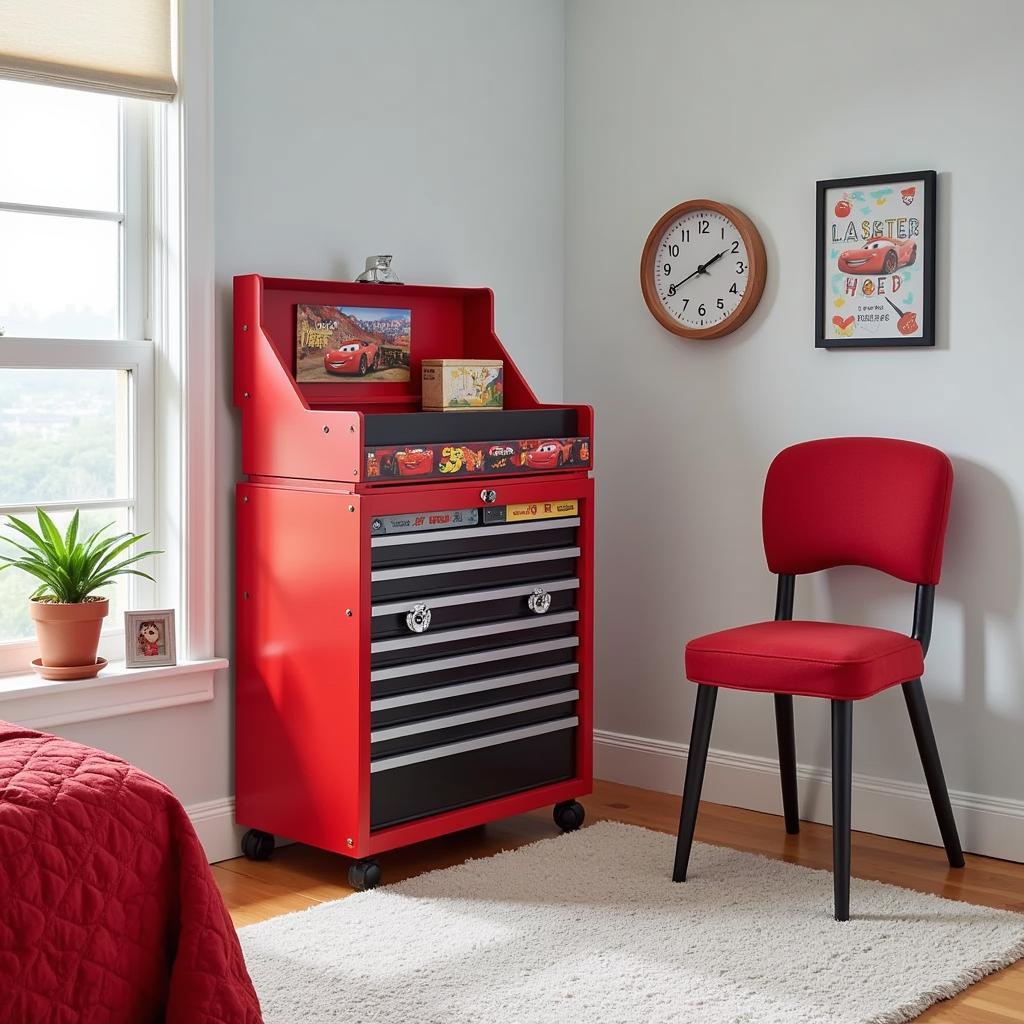 Disney Cars Tool Box Dresser in an Organized Room