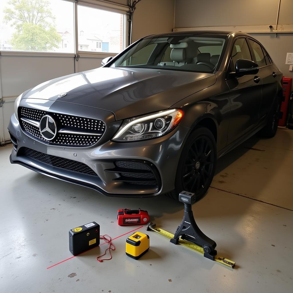 DIY Car Alignment Tool Setup in a Garage