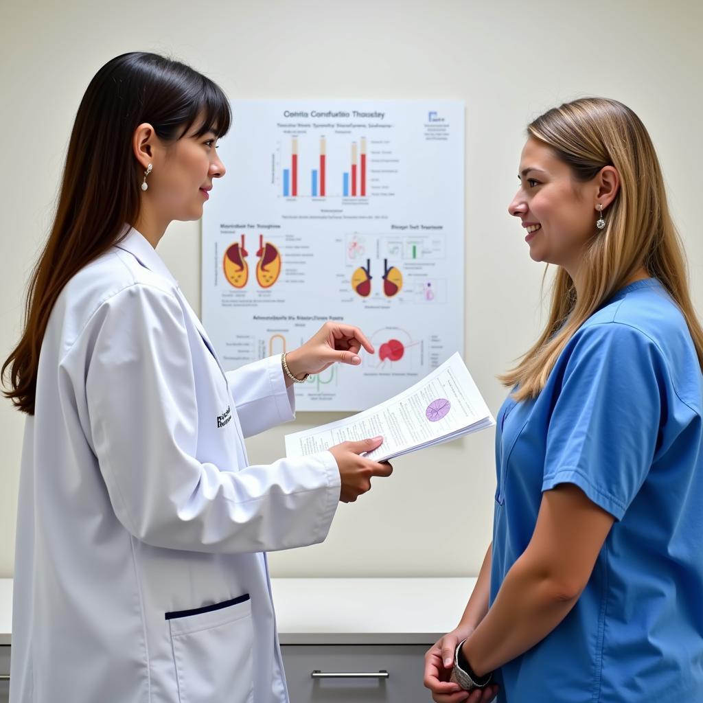 A doctor explains complex health information to a patient using visual aids to enhance understanding.