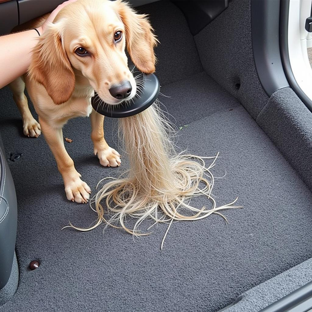 Dog Hair Removal from Car Carpet using a Rubber Brush