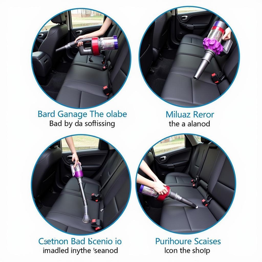 Dyson Car Cleaning Kit in Action: A person using a Dyson stick vacuum with a crevice tool attachment to clean the interior of a car.