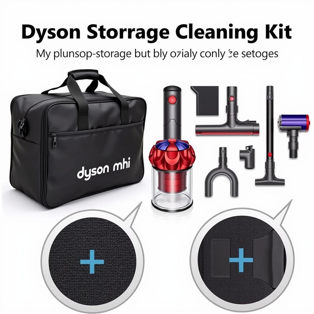 Dyson Car Cleaning Kit Storage: A Dyson car cleaning kit neatly organized in a storage bag.