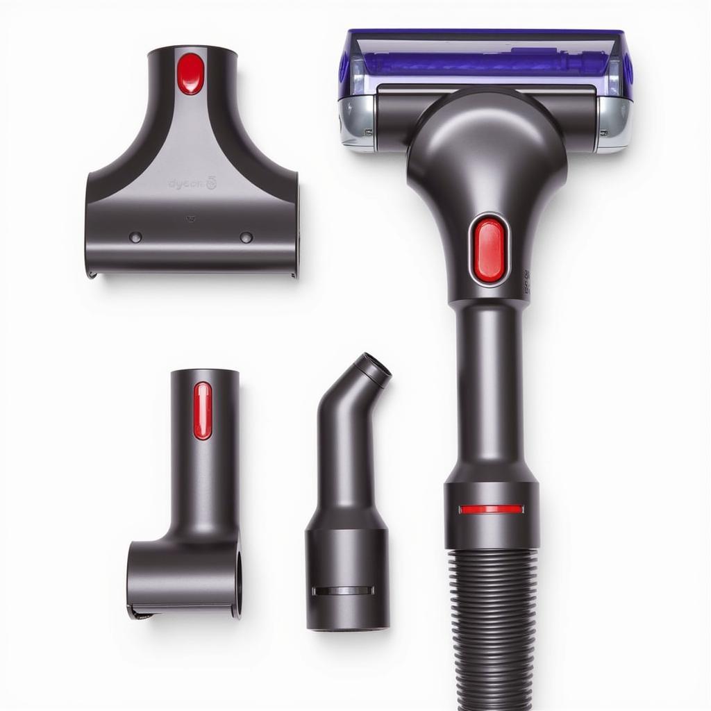 A Dyson V6 car cleaning kit with various attachments, including the crevice tool.