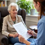 Elderly woman being assessed using the MNA tool.