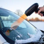 Electric Car De-Icer Removing Ice from Windshield