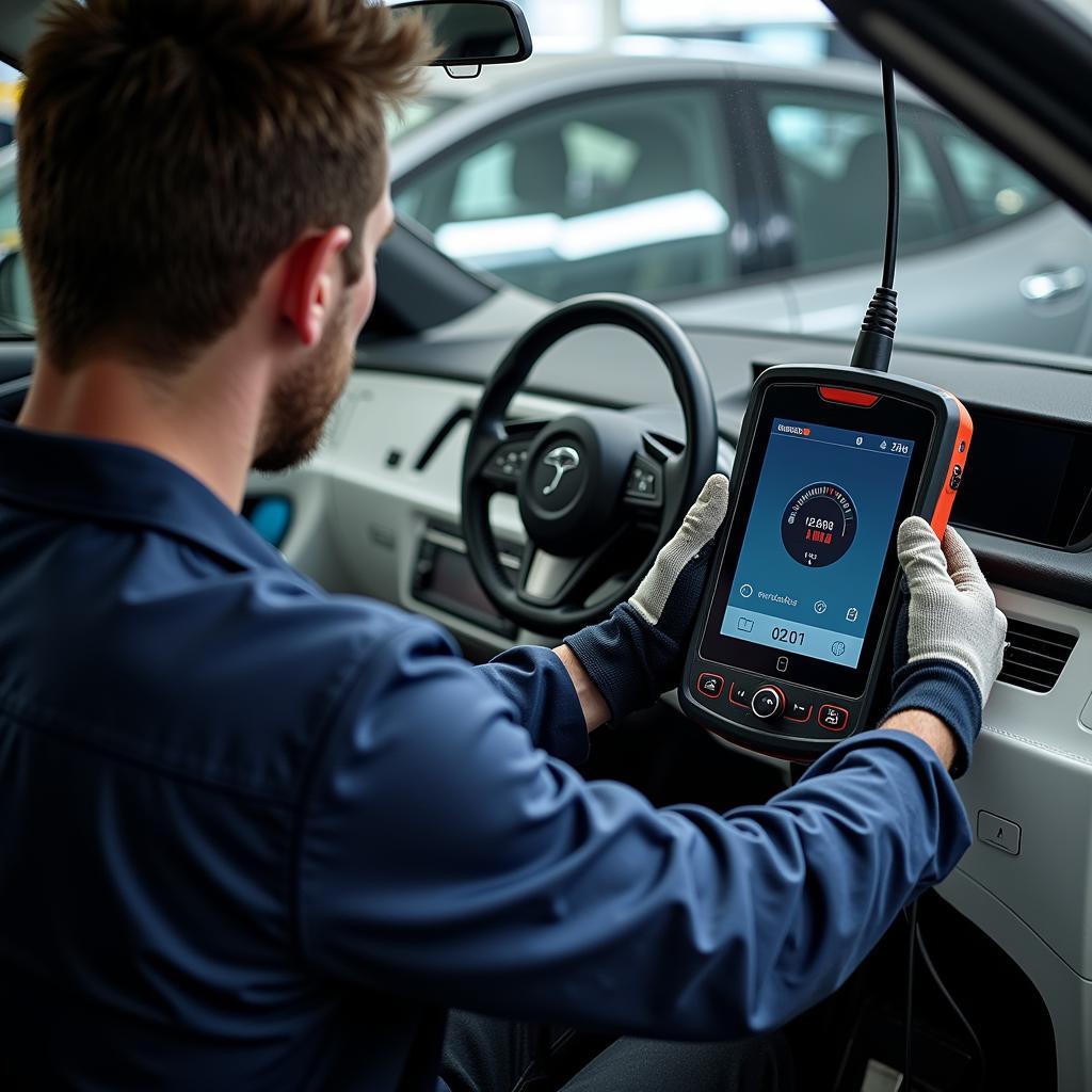 Electric Car Diagnostic Tools in Use