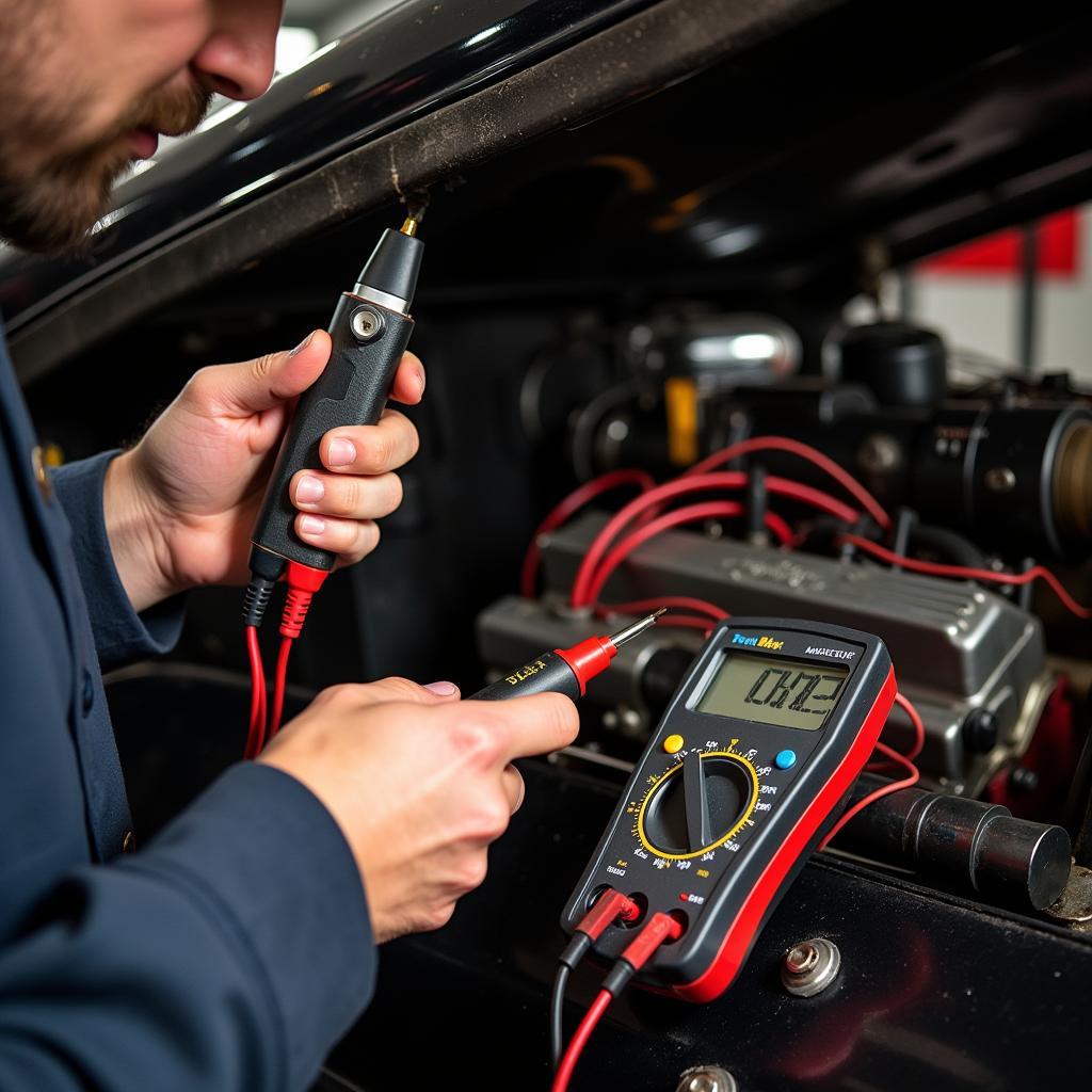 Electrical testing tools for a 1950s car