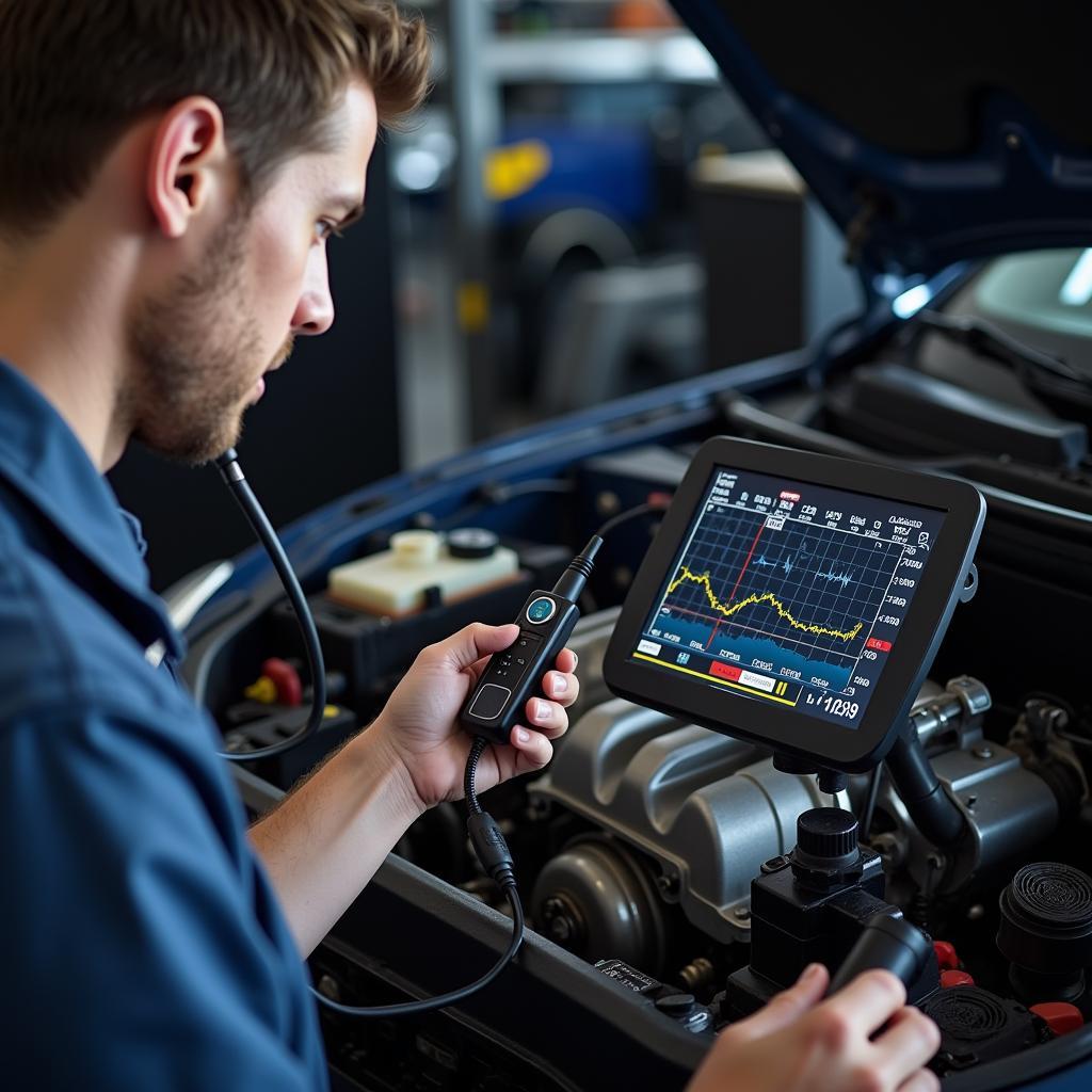 Electronic Stethoscope Diagnosing Engine Problem