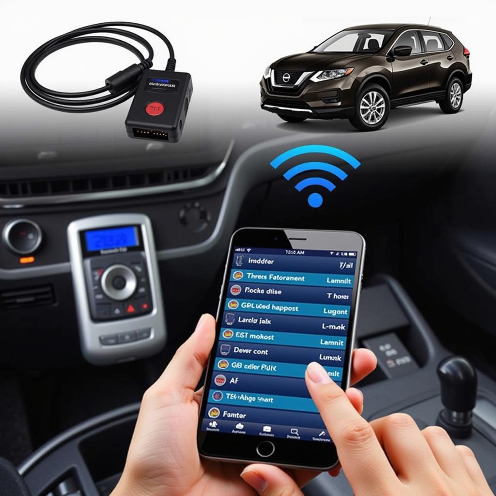 ELM327 Car Diagnostic Tool Connected to Smartphone - Displaying Fault Codes