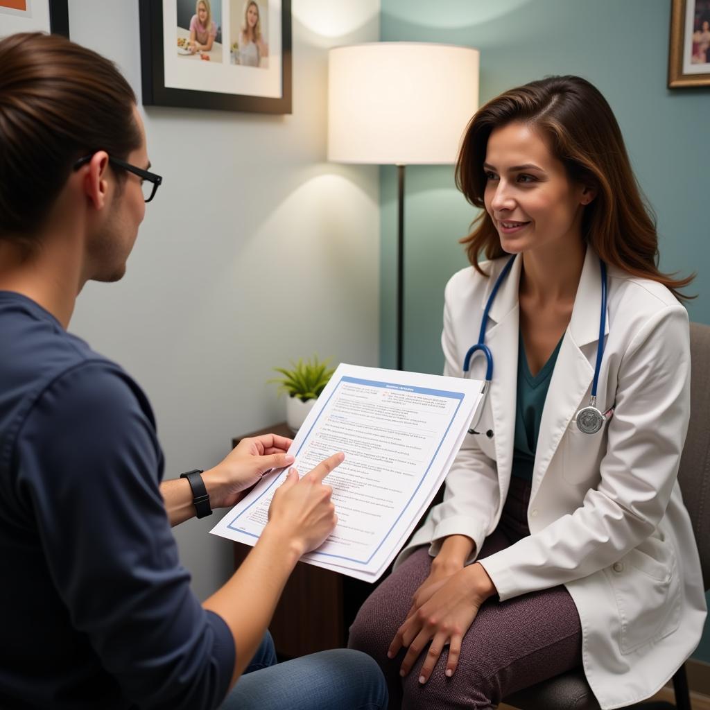 ESP Eating Disorder Screening Tool in Primary Care: A doctor discussing the ESP questionnaire with a patient.