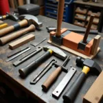 Essential Car Body Work Tools Kit Displayed on a Workbench