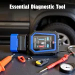 Essential Car Diagnostic Tools Image: An array of commonly used car diagnostic tools, including an OBD-II scanner, multimeter, pressure gauge, and timing light.