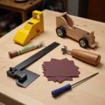 Essential Pinewood Derby Car Tools: Saw, Sandpaper, File, Lubricant, and Wheel Mandrel