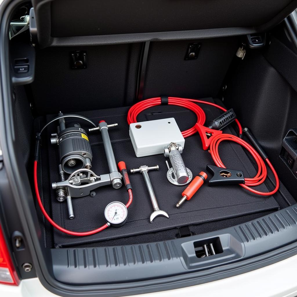 Essential Roadside Emergency Kit with Jumper Cables, Tire Pressure Gauge, Lug Wrench, and More