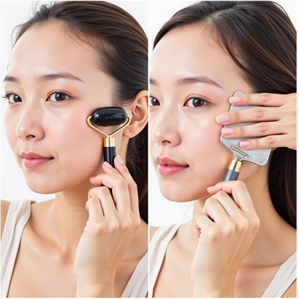 Using Facial Roller and Gua Sha Stone