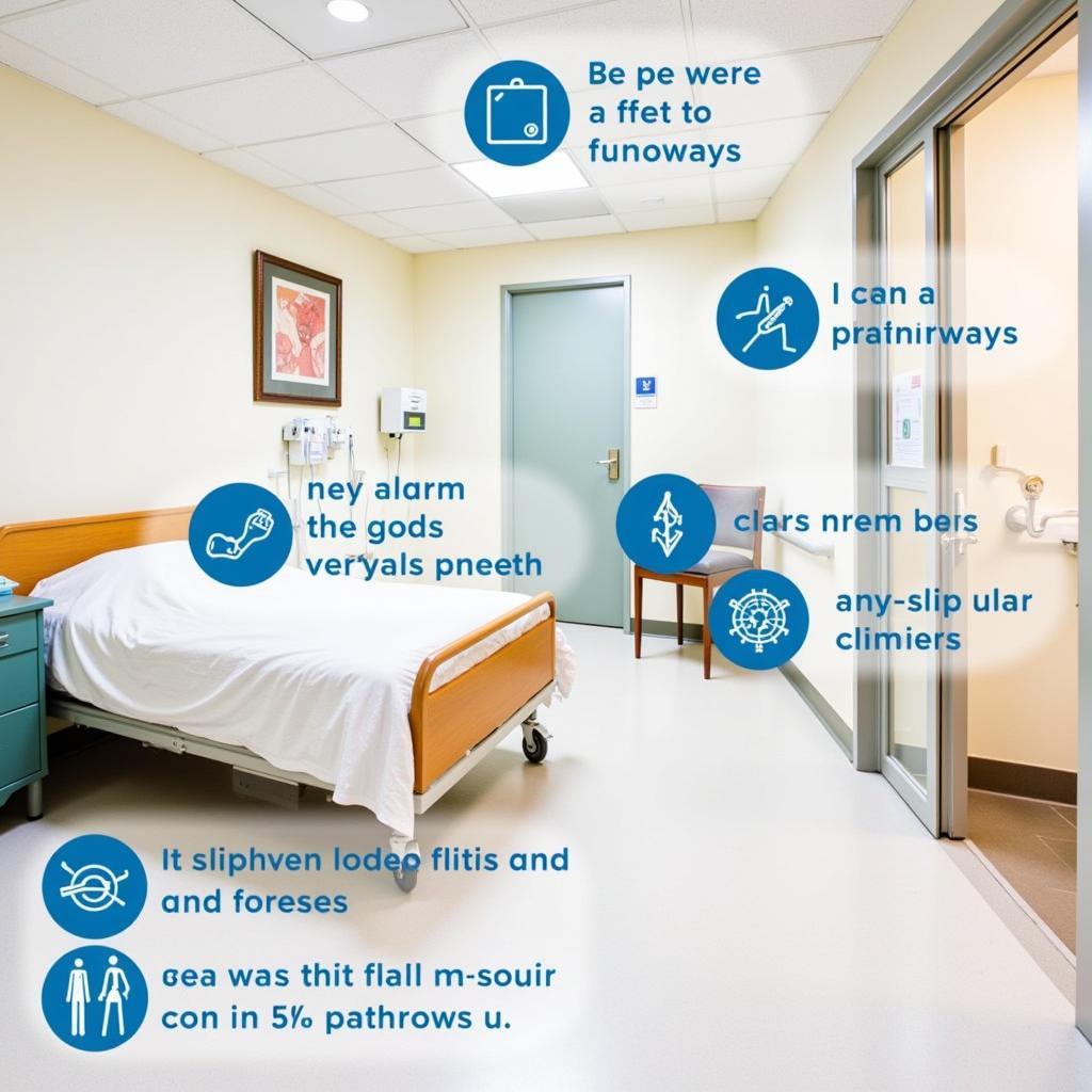 Hospital room with fall prevention measures in place