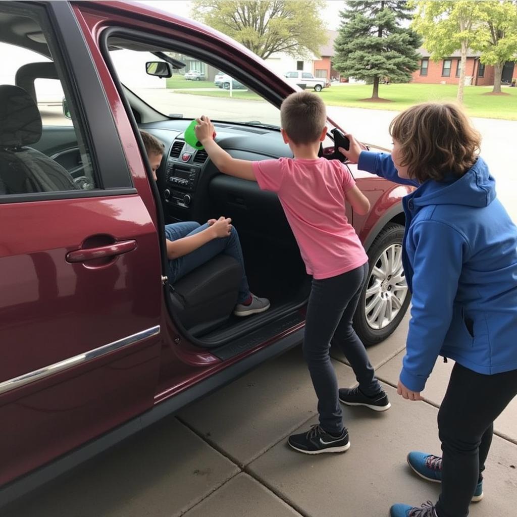 Family Practicing Car Escape