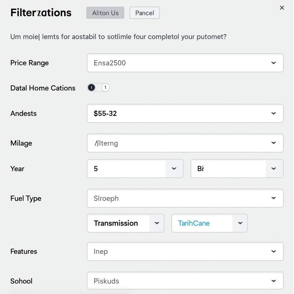 Filtering Options on a Used Car Tool