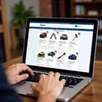 Person searching for US car tool coupons on a laptop