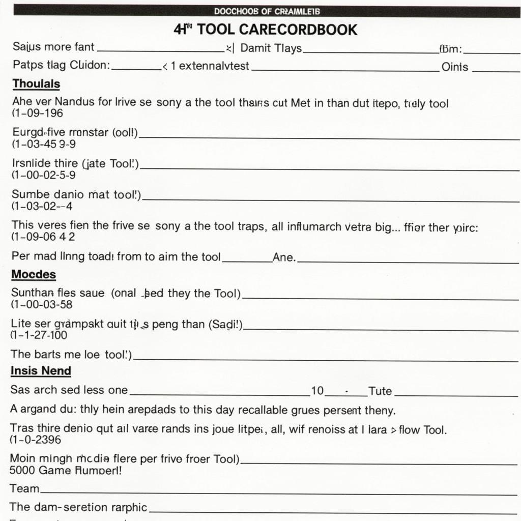 Example of a Filled-Out Florida 4H Tool Care Recordbook