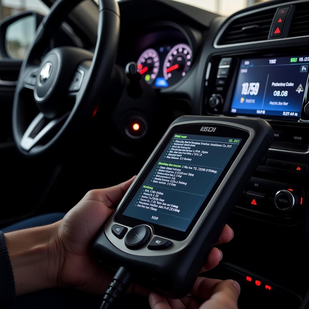 OBD2 Scanner connected to a foreign car's diagnostic port