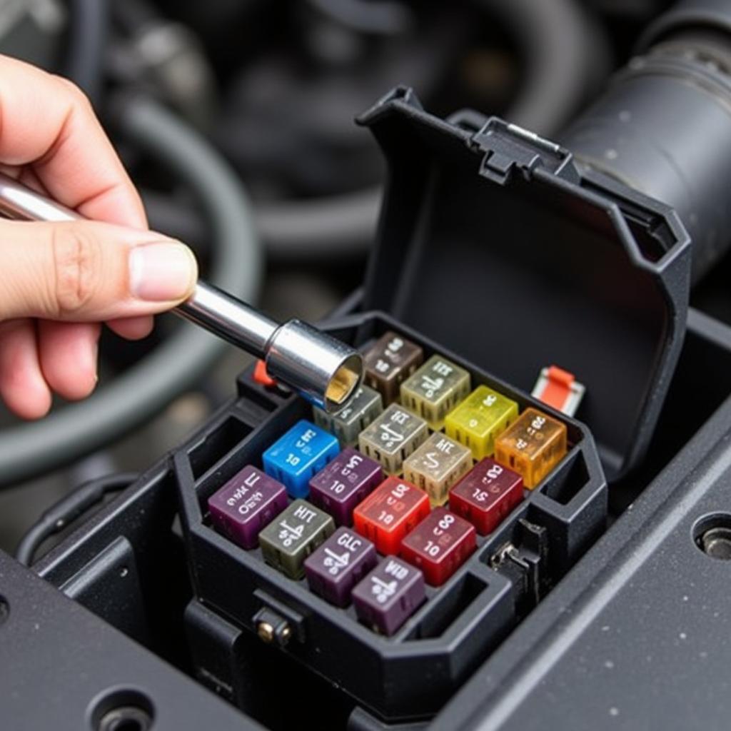 Using a Fuse Checker Tool on a Car Fuse Box